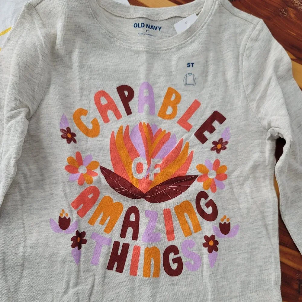 Lot of 2 Old Navy Toddler Girl Printed Long Sleeve Scoop Neck Tees Size 5T 